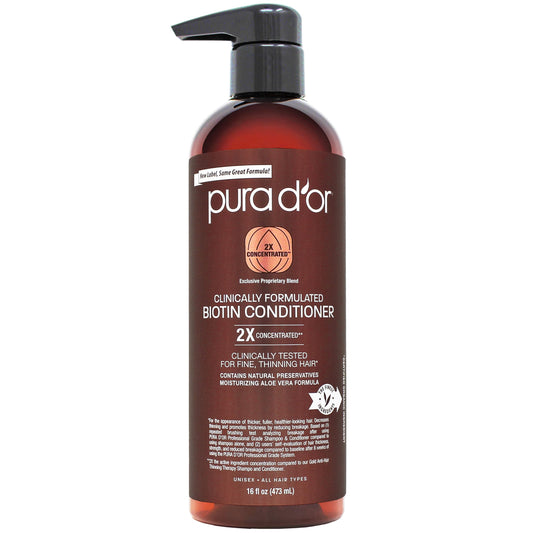 PURA D'OR Biotin Conditioner 16oz – 2X Concentrated Herbal Blend for Thinning Hair – Daily Hair Thickening & Strengthening Formula for Men & Women
