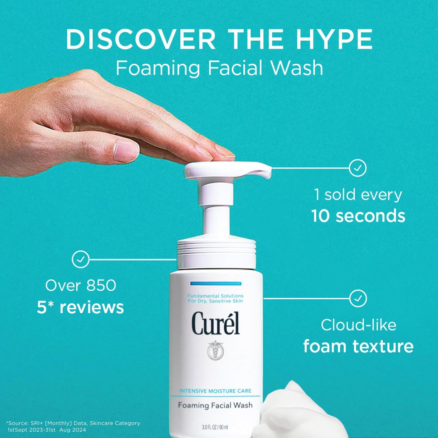 Curel Foaming Daily Face Wash for Sensitive Skin – Hydrating, pH-Balanced, Fragrance-Free Cleanser for Dry Skin, 5 oz