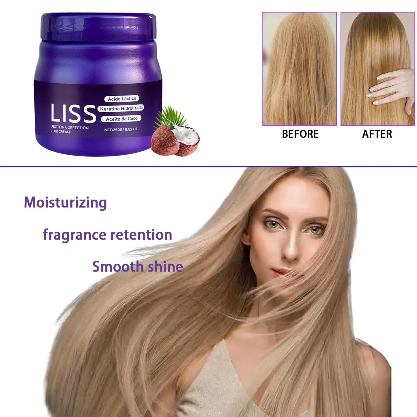 Liss Alisado, Crema Alisadora , Alisado para Cabello Sin Formol, Liss Keratina, Hair Natural Silkiness 1pcs