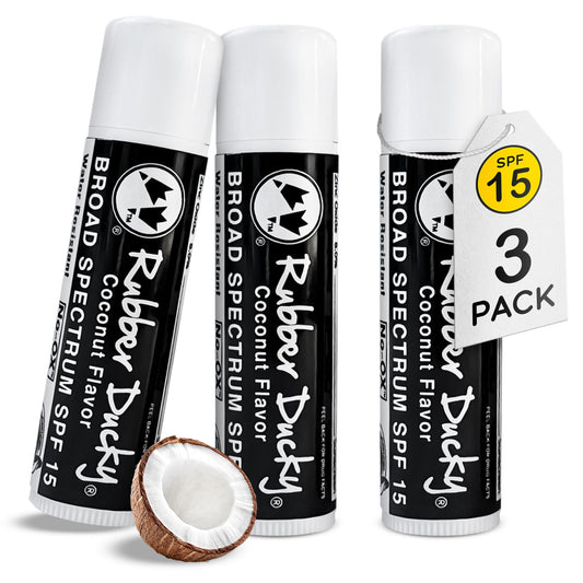 Rubber Ducky Lip Balm SPF 15 - Vegan, Water Resistant Lip Sunscreen with Vitamin E, Coconut Flavor, Broad Spectrum, 3 Pack (.15 oz)
