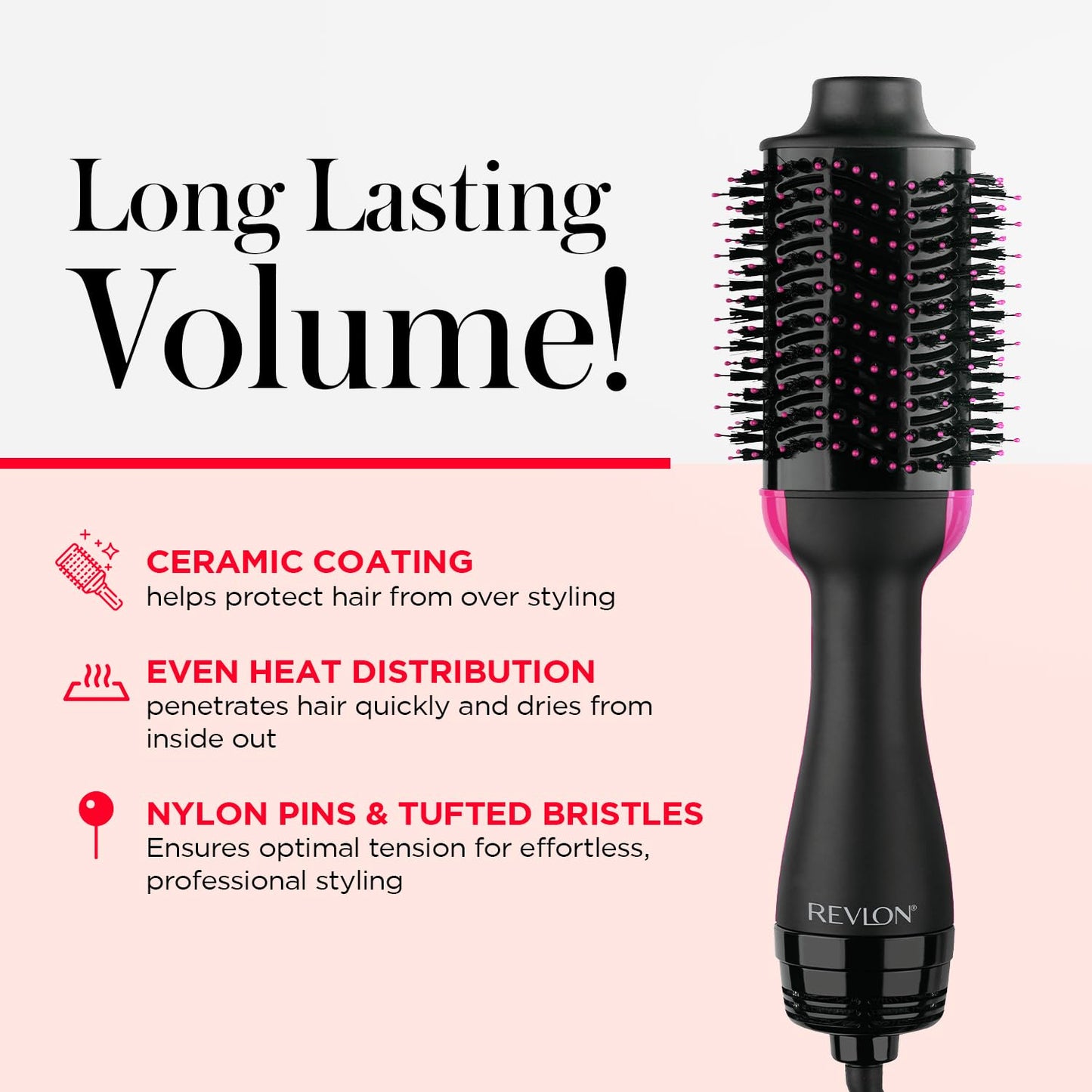 REVLON One-Step Volumizer Hair Dryer & Styler – Smooth, Shiny Salon Blowouts with Less Frizz & Heat Damage – For All Hair Types (Black)
