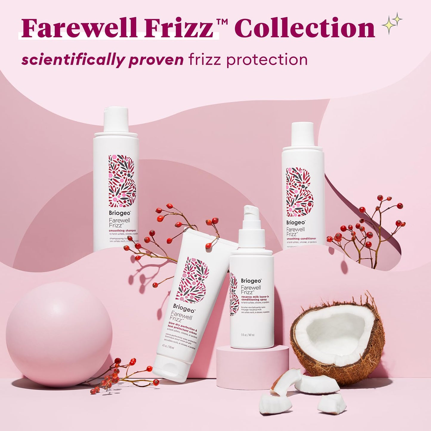 Briogeo Farewell Frizz Blow Dry Perfection & Heat Protectant Crème – Anti-Frizz Hair Cream with Argan Oil, Smooths & Protects, Vegan, 2 fl oz