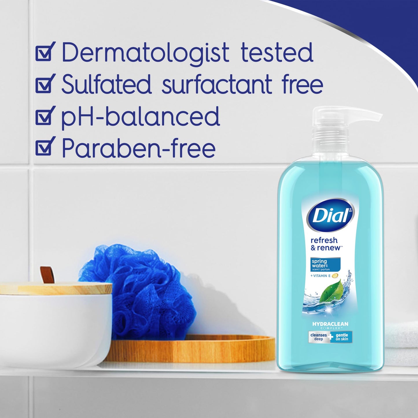 Dial Body Wash, Refresh & Renew Spring Water, 23 fl oz (Pack of 3)