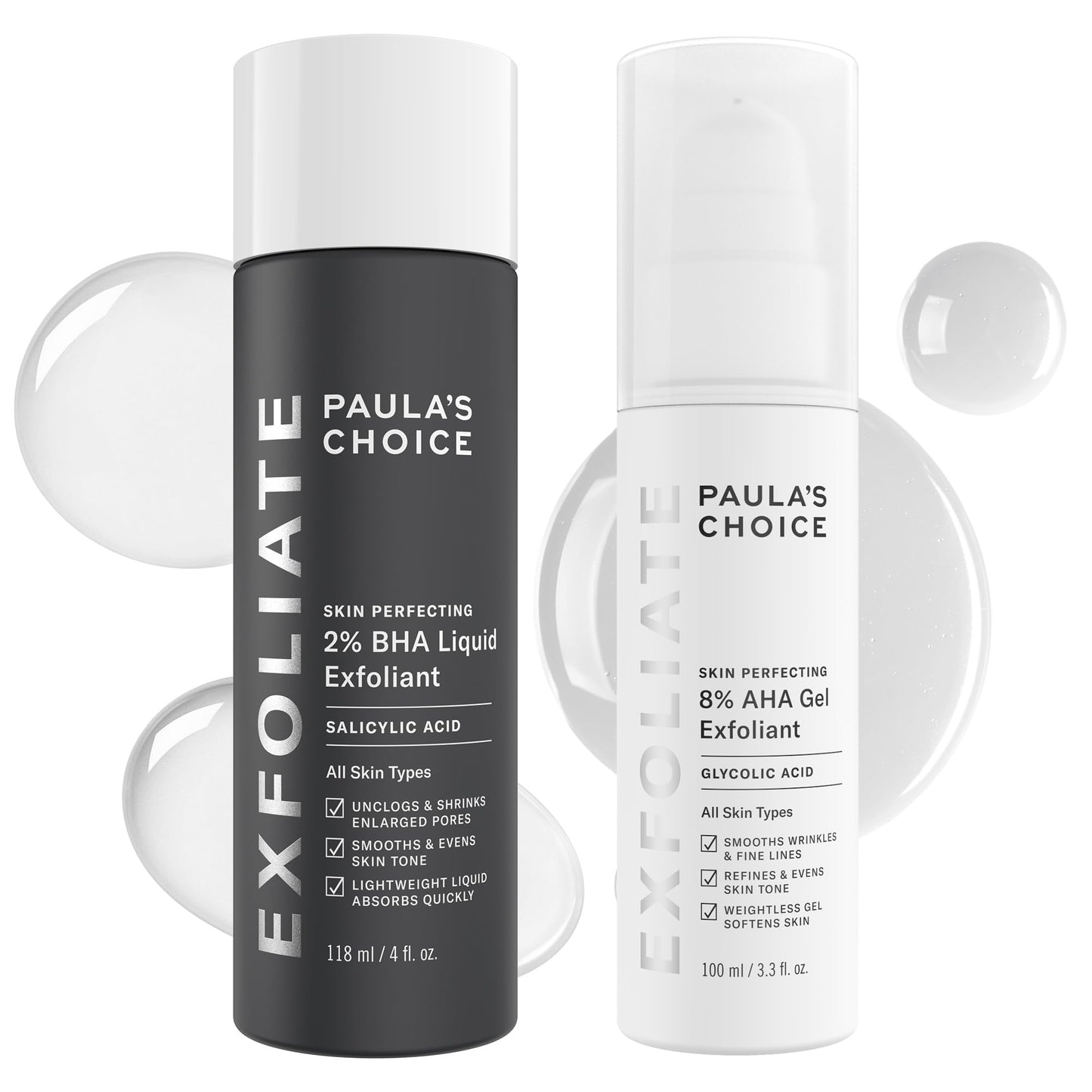 Paula's Choice 8% AHA Gel & 2% BHA Liquid Duo – Exfoliant for Blackheads, Pores, Wrinkles & Fine Lines with Glycolic & Salicylic Acid