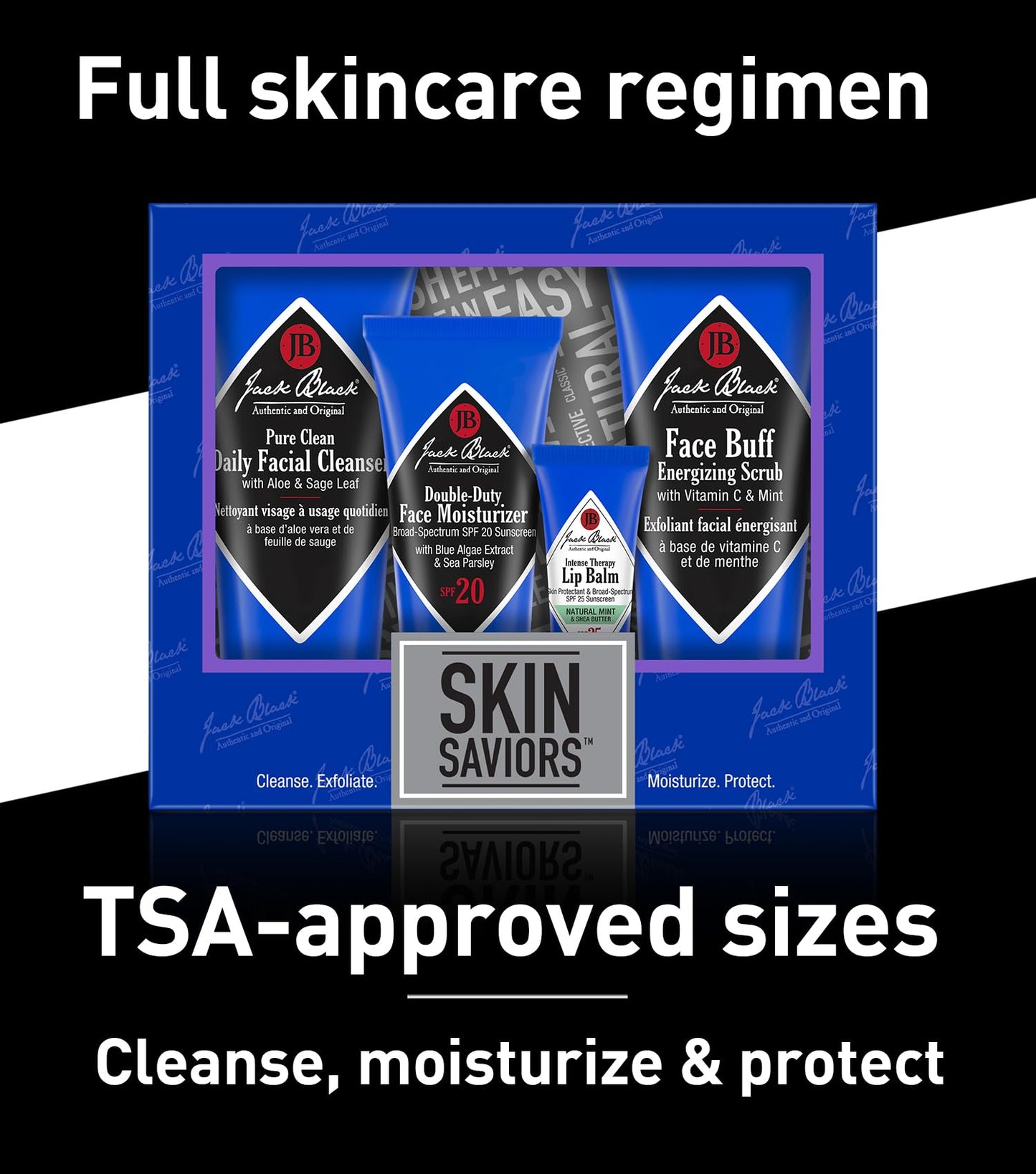 Jack Black Skin Saviors Set for Men – Face Scrub, Facial Cleanser, Face Moisturizer, Lip Balm, Mens Skin Care Kit, Men's Skincare Gift Set