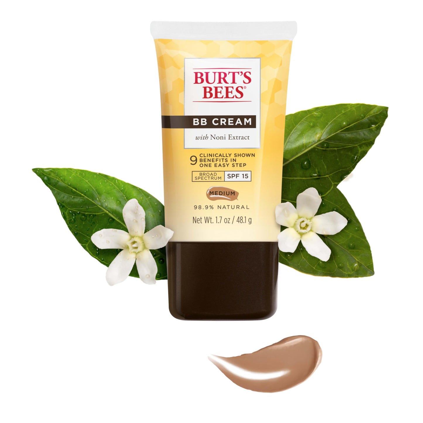 Burt’s Bees BB Cream with SPF 15, Tinted Moisturizing Lotion for All Skin Types, 98.9% Natural Origin Formula, Medium Shade, 1.7 oz Tube