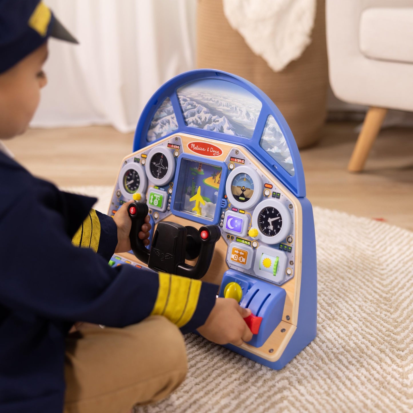 Melissa & Doug Jet Pilot Interactive Dashboard Wooden Toy for Boys and Girls Ages 3+ - FSC Certified