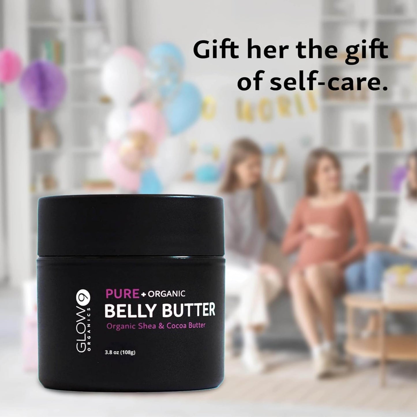 Glow Organics Belly Butter - 100% Organic Stretch Mark Cream for Pregnancy, Soothes Itchy Skin & Scars, Safe Daily Maternity Skincare, 3.8oz