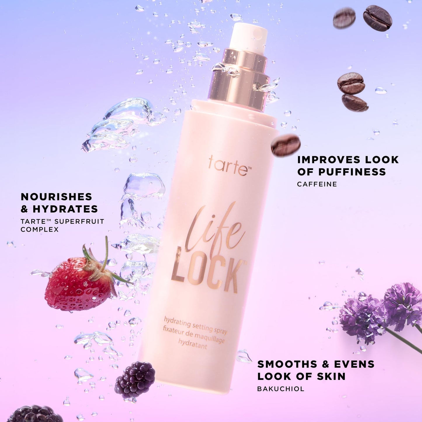 Tarte Life Lock 10-in-1 Hydrating Setting Spray – Weightless Mist with Hyaluronic Acid, Locks Makeup, Waterproof, Sweatproof, Vegan