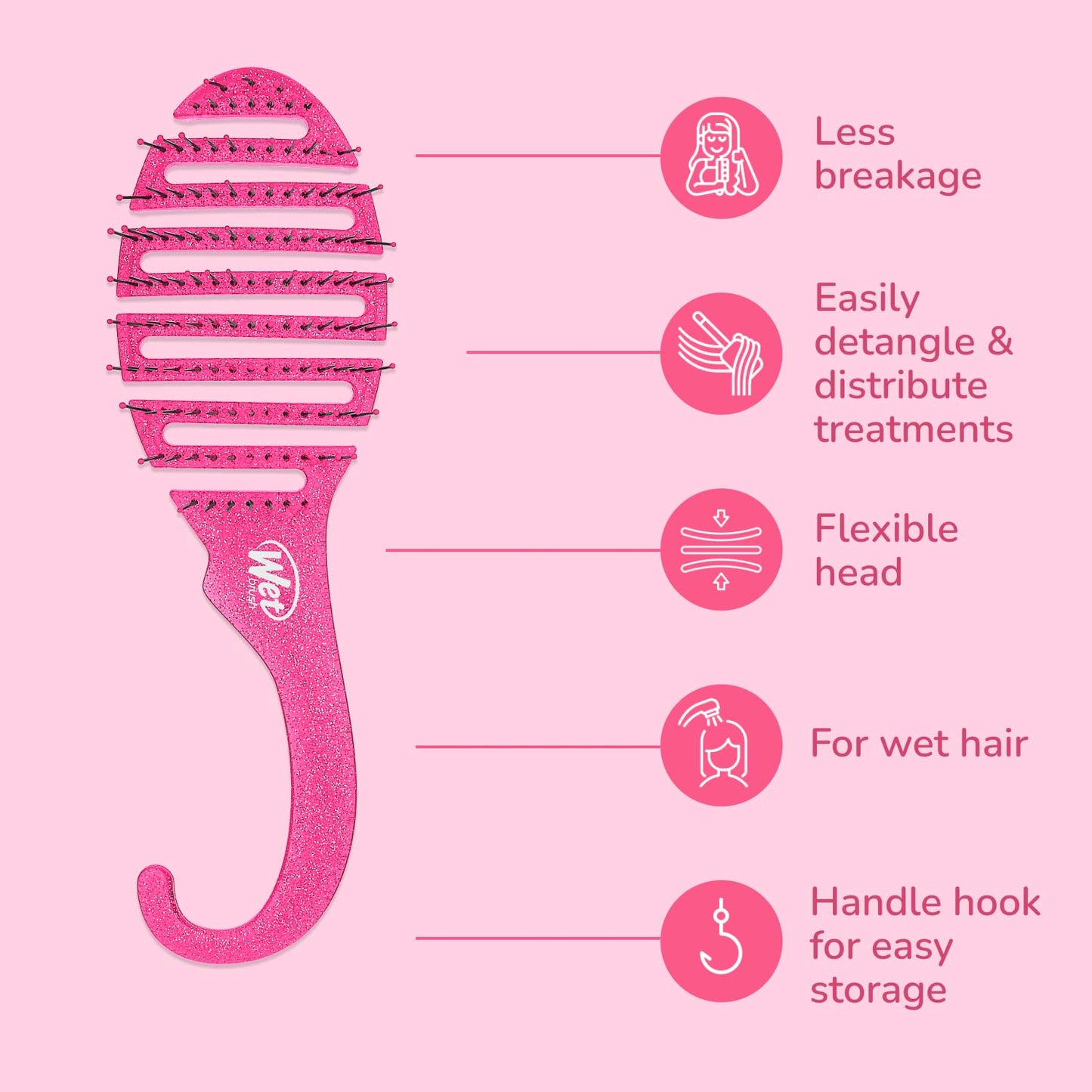 Wet Brush Shower Detangler Hair Brush - Ultra-Soft IntelliFlex Bristles Reduce Pain, Breakage & Split Ends - For Wet/Dry Hair, Men & Women, Pink Glitter