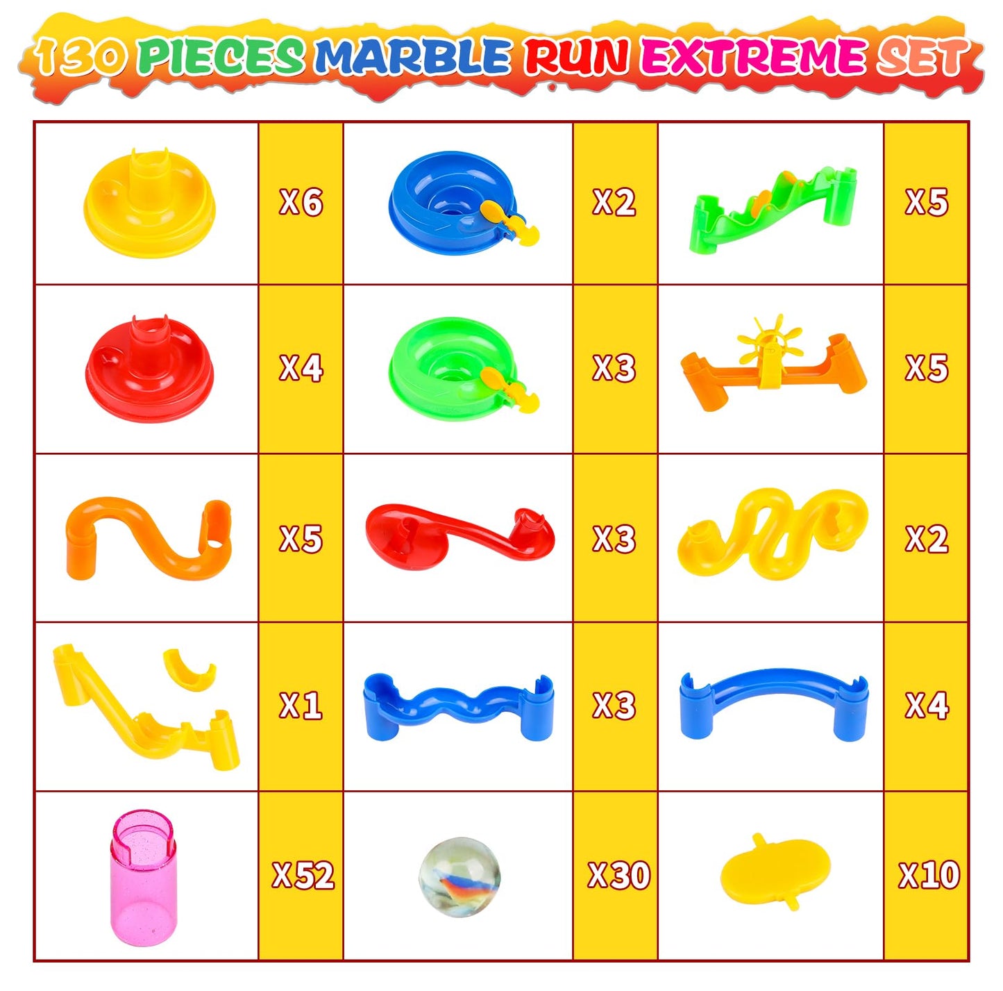 Gifts2U Marble Run Toy, 130Pcs Educational Construction Maze Block Toy Set with Glass Marbles for Kids and Parent-Child Game