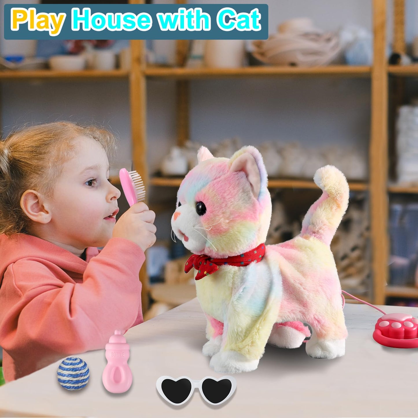 Interactive Talking & Dancing Cat Toy – Colorful Leash, Singing, Voice Control, Mimics Speech, Plush Electric Kitty for Kids & Girls
