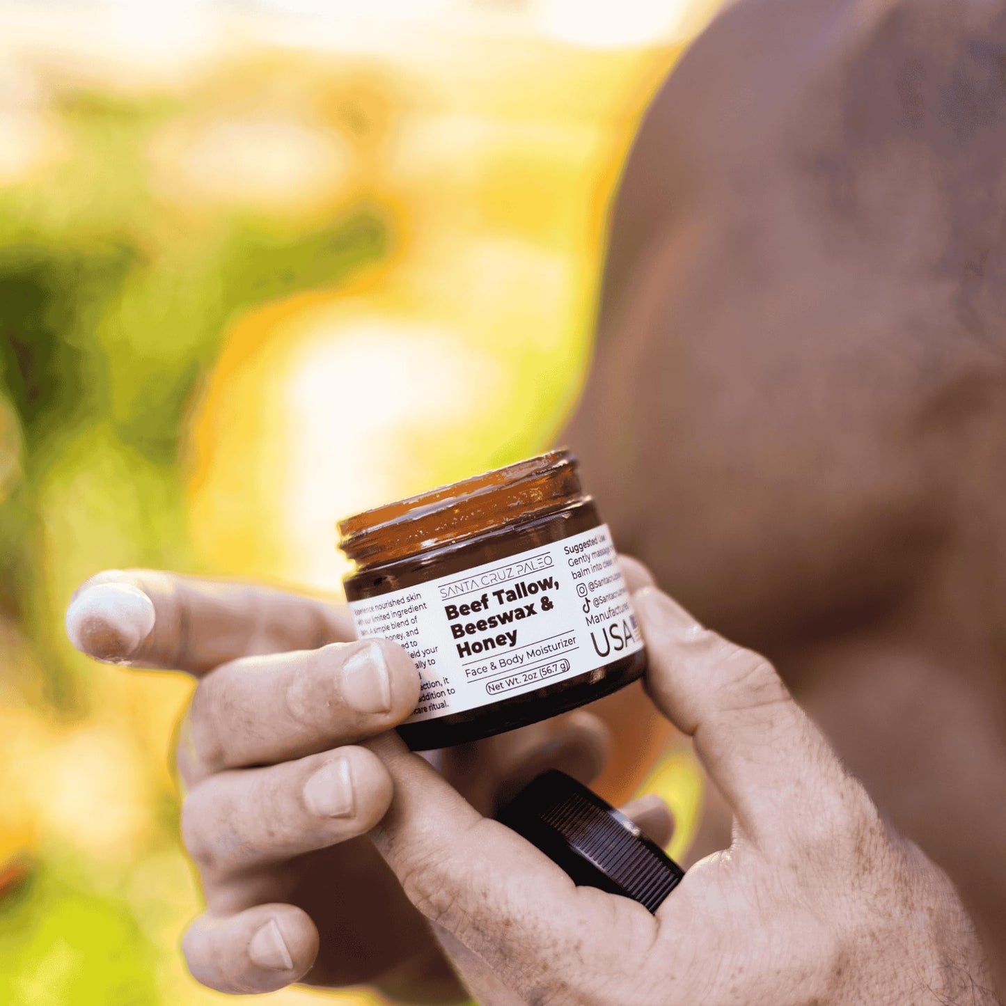 Santa Cruz Paleo Beef Tallow & Honey Balm – Grass-Fed Moisturizer for Face & Body, Organic Beeswax & Honey, Light Scent, 2oz