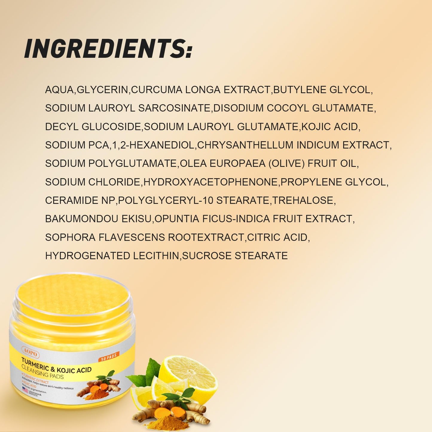 Kojic Acid and Turmeric Cleansing Pads, 50 Pcs, for Face Cleansing and Exfoliation