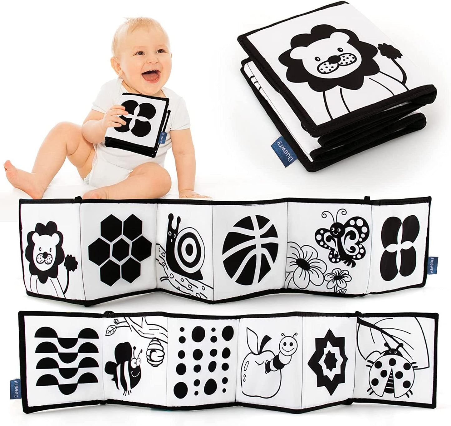 KaPing Black & White High Contrast Soft Baby Book – Tummy Time, Educational Cloth Book, Baby Cards for Infants & Toddlers, Boys & Girls