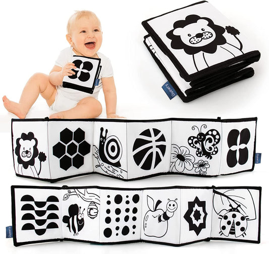 KaPing Black & White High Contrast Soft Baby Book – Tummy Time, Educational Cloth Book, Baby Cards for Infants & Toddlers, Boys & Girls