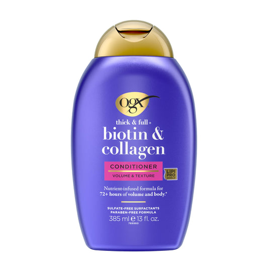 OGX Thick & Full + Biotin & Collagen Conditioner | Volumizing, Nutrient-Rich Formula with Vitamin B7 | Sulfate-Free, 72+ Hr Fullness, 13 Fl Oz