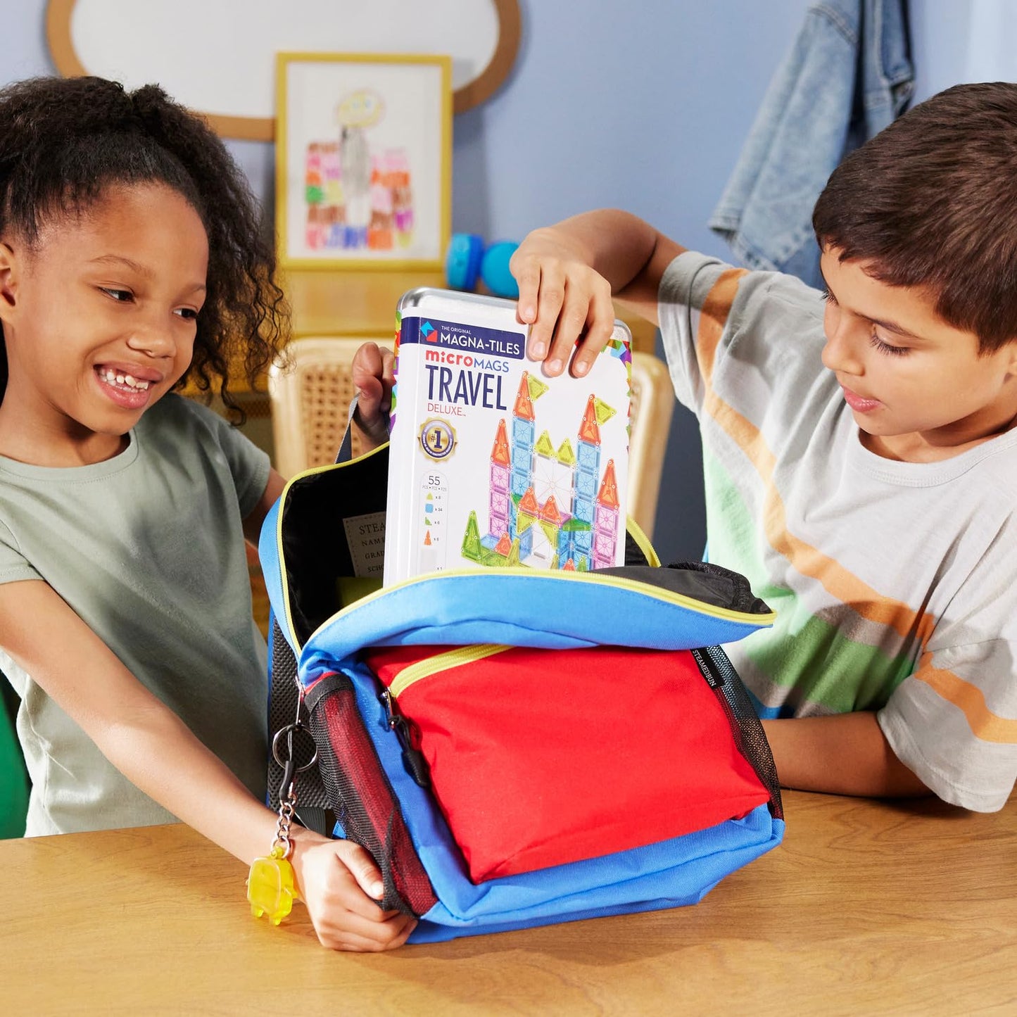 MAGNA-TILES microMAGS Travel Set Deluxe 55-Piece Magnetic Construction Set, The Original Magnetic Building Brand