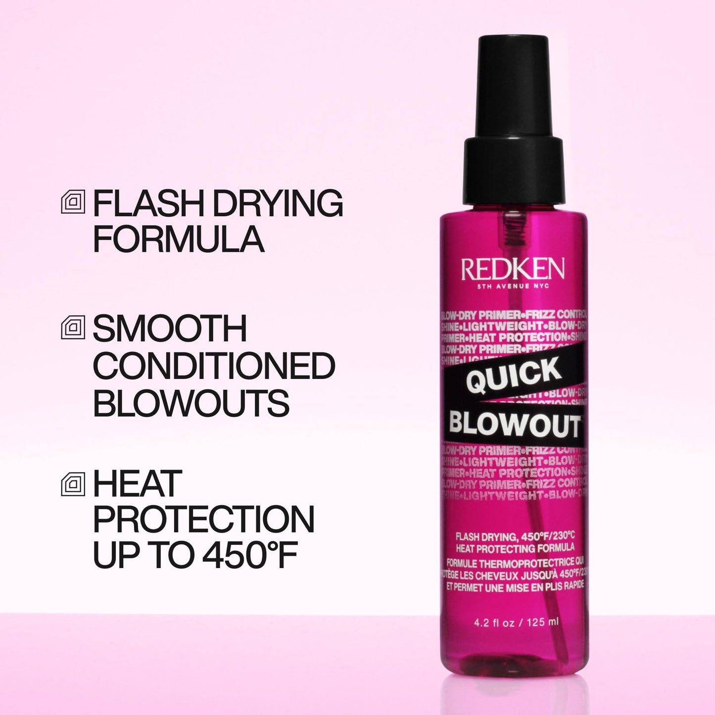 Redken Quick Blowout Heat Protectant Spray – Lightweight Blowdry Primer for All Hair Types, Smooths, Adds Shine & Protects from Heat, 4.2 Fl Oz