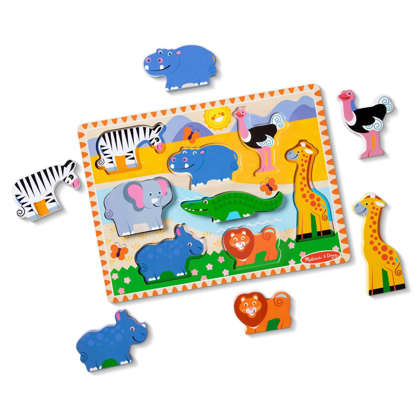 Melissa & Doug Safari Wooden Chunky Puzzle (8 pcs), Educational Screen Free Activity for Toddler, Preschoolers and Kids Ages 2+ - FSC Certified