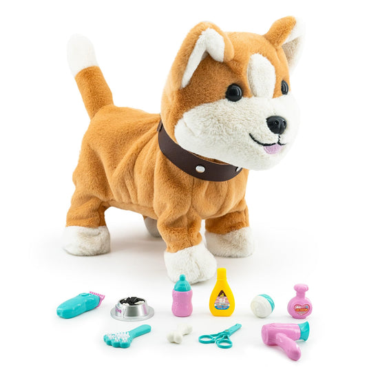 Airbition Interactive Plush Puppy Dog Toy with Remote, Walking Barking Tail Wagging Stuffed Animal + 11 Accessories for Kids Ages 2–4