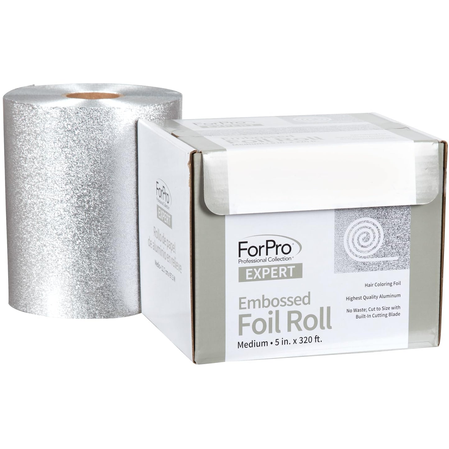 ForPro Expert Embossed Aluminum Foil Roll 320 Ft – Professional Hair Foils for Color, Highlights & Balayage, Medium 5W, Silver