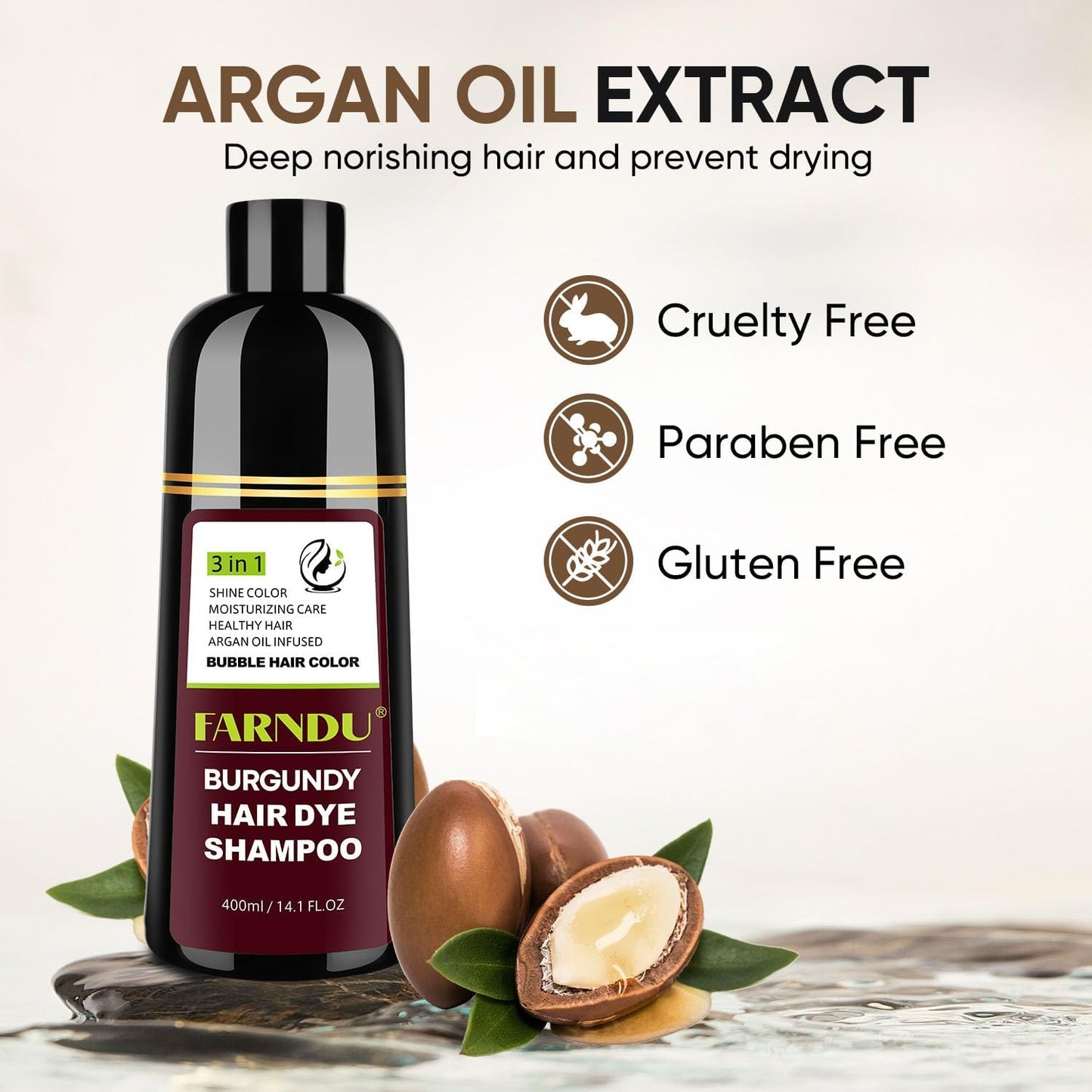 Farndu Red Burgundy Hair Dye Shampoo for Women Men, Hair Color Shampoo Natural Ingredients