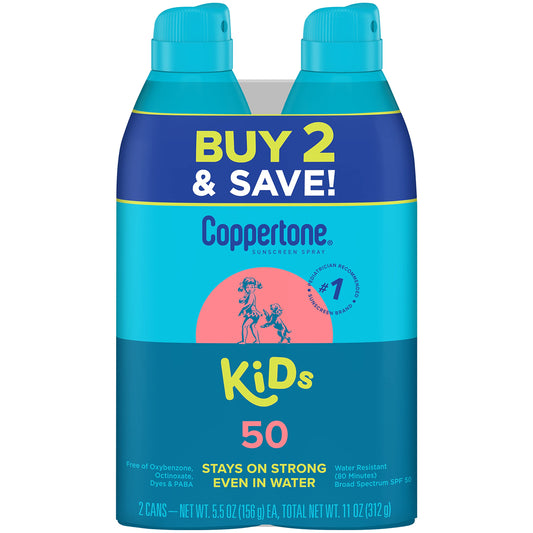 Coppertone KIDS Sunscreen Continuous Spray SPF 50 (5.5 Ounce, Pack of 2) (Packaging may vary)