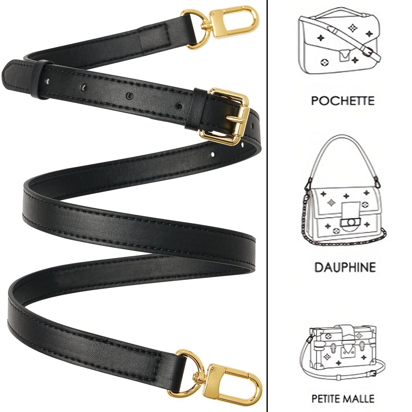 RICLVS Genuine Vachetta Leather Crossbody Strap – Adjustable Replacement Strap for Shoulder Bags, Handbags & Purses (Black)