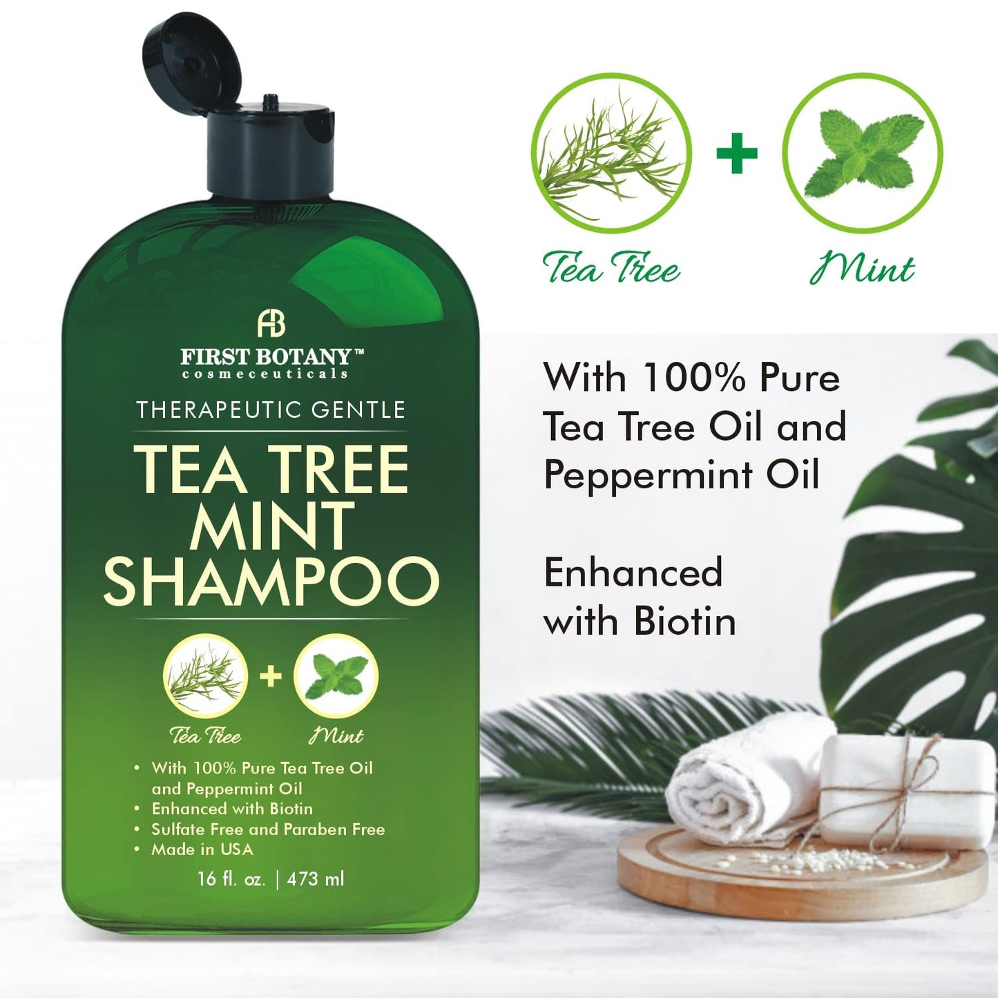 First Botany Tea Tree Mint Shampoo & Conditioner Set – With Peppermint Oil – Fights Dandruff, Hair Loss & Itchy Scalp – Sulfate Free, 16 Fl Oz x 2