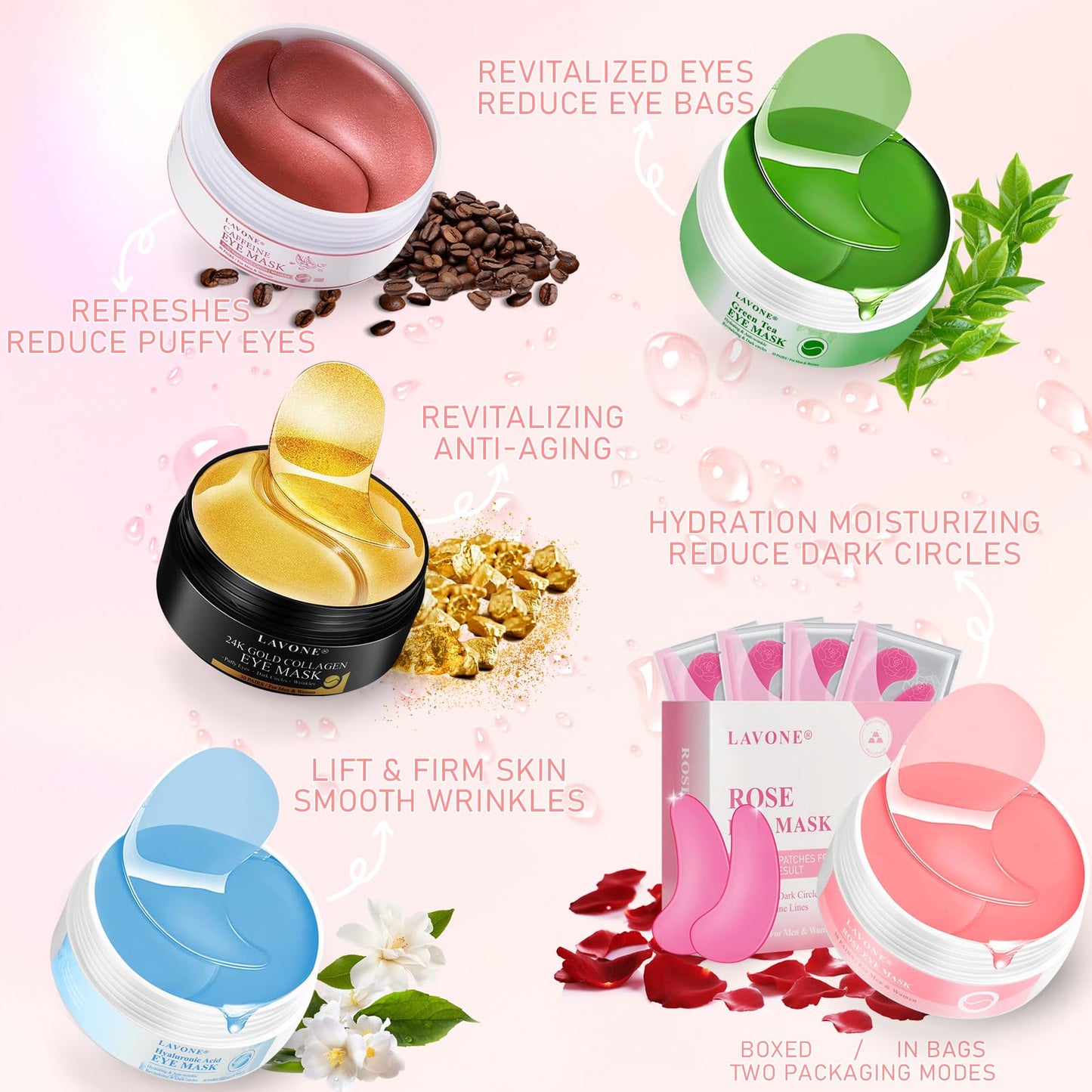 30 Pairs Rose Eye Masks - Under Eye Patches for Dark Circles, Puffiness, Wrinkles & Fine Lines, Skincare for Women & Men