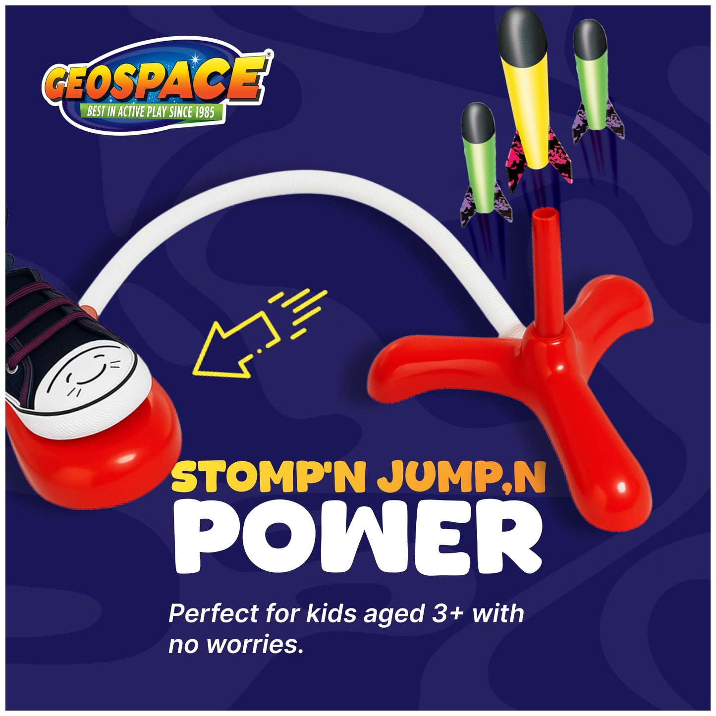 Geospace Jump Rocket Mini Set – 3 Foam Stomper Rockets with Single Pump, Outdoor Fun Toy for Kids Boys & Girls
