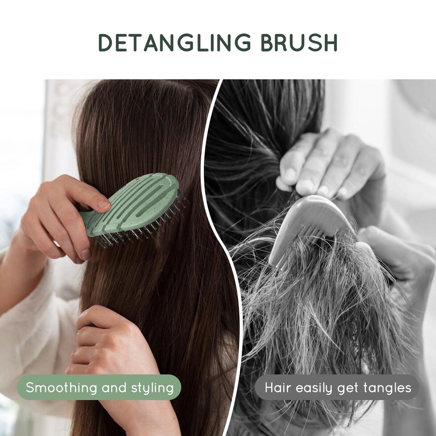 Ecoed Detangler Hairbrush – Soft Bristle Brush for Wet & Dry Hair, Straight, Wavy, Curly, Fine Hair – Quick Smoothing, Eco-Friendly & Sustainable (Green)