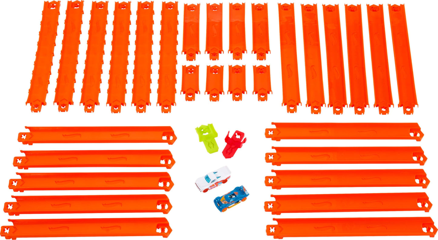 Hot Wheels Track Builder Deluxe Set with 2 Die-Cast Cars, 25ft Snap Tracks & Connectors for Custom Racing (Amazon Exclusive)