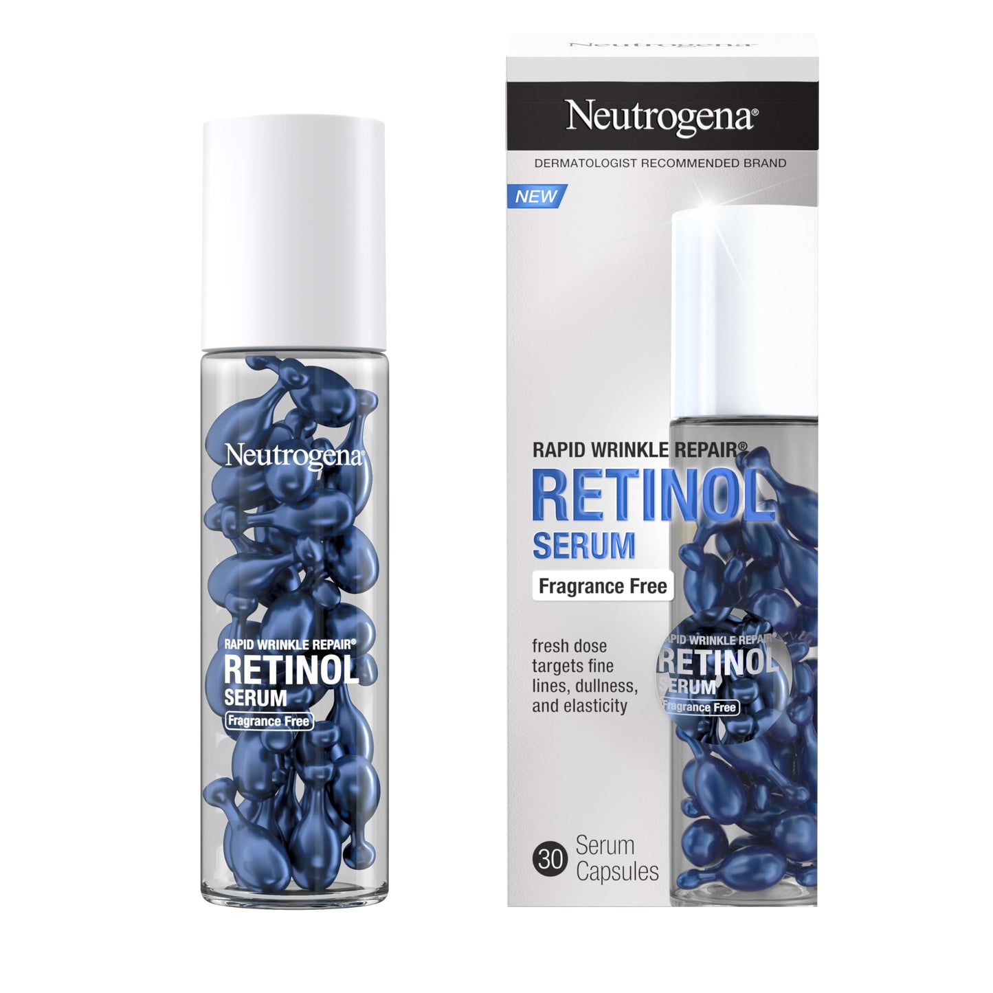 Neutrogena Rapid Wrinkle Repair Retinol Serum Capsules, Fragrance-Free, Fights Fine Lines, Wrinkles & Dullness, 30 ct