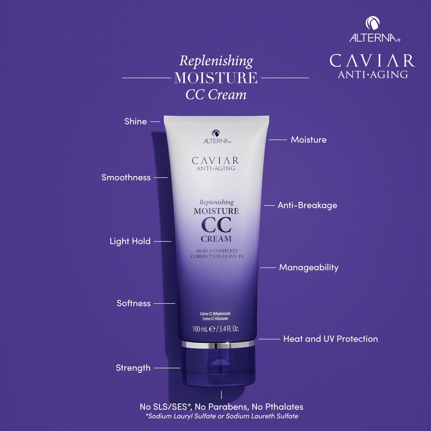 Alterna Haircare CAVIAR Anti-Aging Replenishing Moisture CC Cream 3.4 Fl Oz | 10-in-1 Leave-In Treatment | Hydrates, Restores & Protects Hair