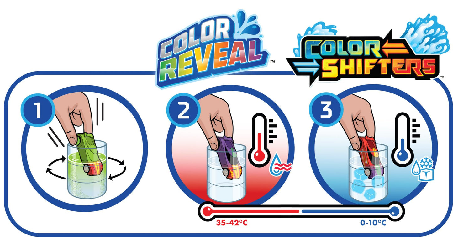 Hot Wheels Toy Car, 1:64 Scale Color Shifters Vehicle with Repeat Color Change in ICY Cold or Very Warm Water (Styles May Vary)