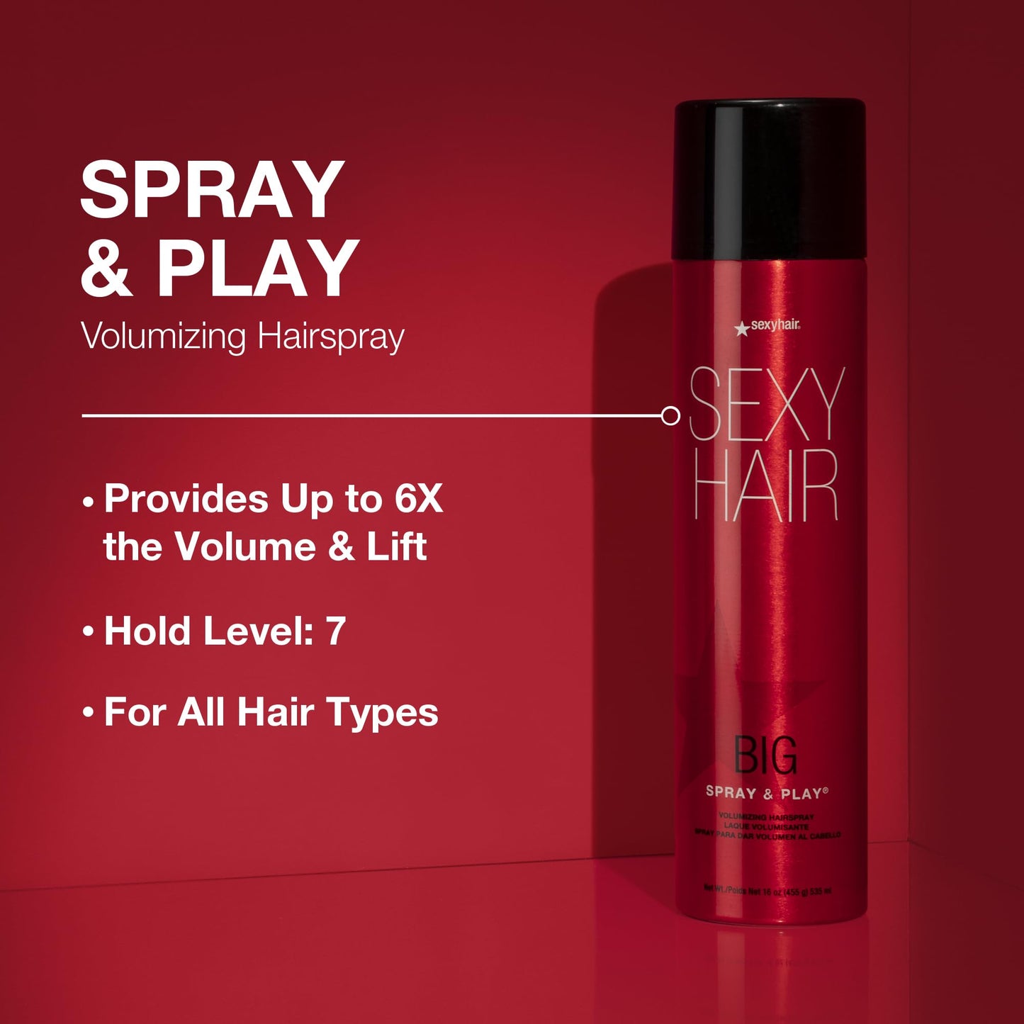 SexyHair Big Spray & Play Volumizing Hairspray | Hold and Shine | Up to 72 Hour Humidity Resistance | All Hair Types