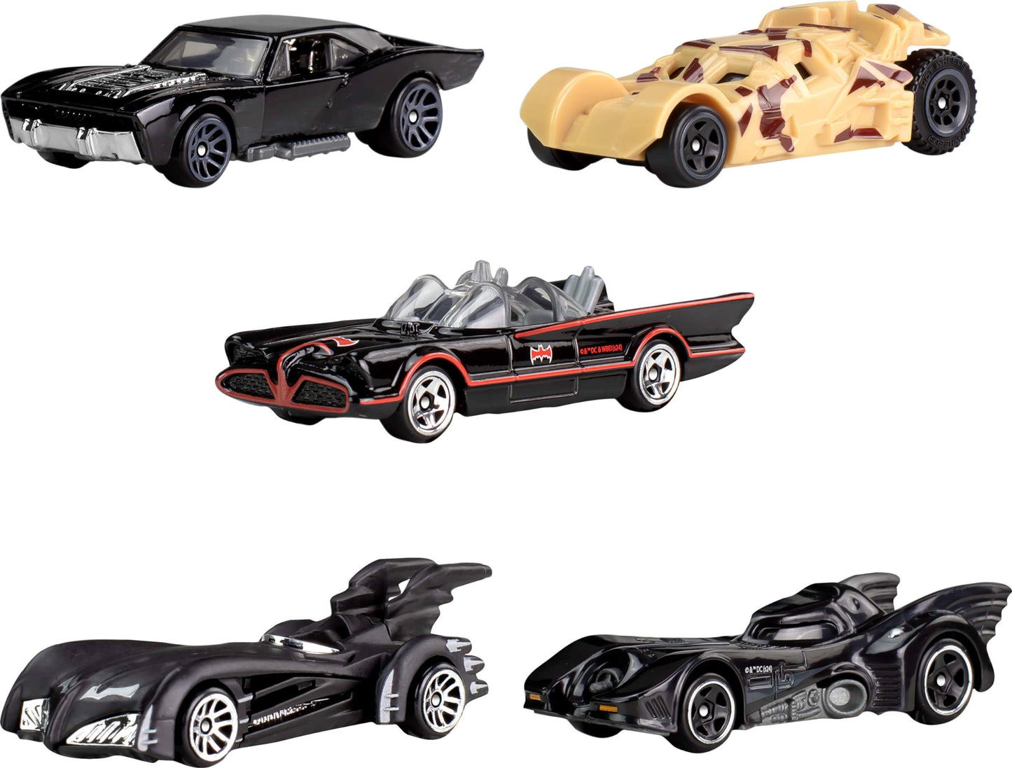 Hot Wheels 1:64 Scale Die-Cast Toy Cars, Set of 5 Batman 85th Anniversary Vehicles Featuring 5 Different Batmobile Replicas in Commemorative Packaging