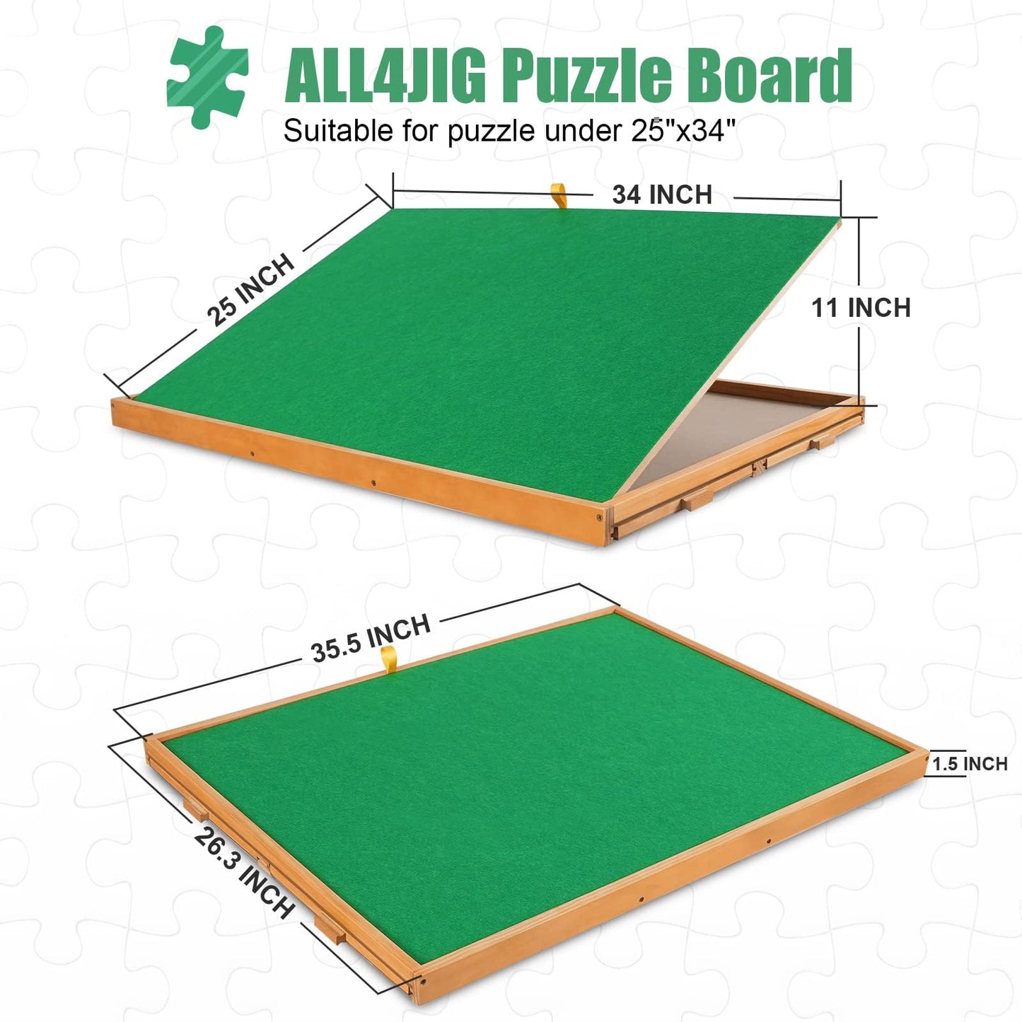 ALL4JIG 1500-Piece Jigsaw Puzzle Table – 25"x34" Adjustable Wooden Table with 3 Tilt Angles, 4 Drawers & Cover, Portable Puzzle Board Gift