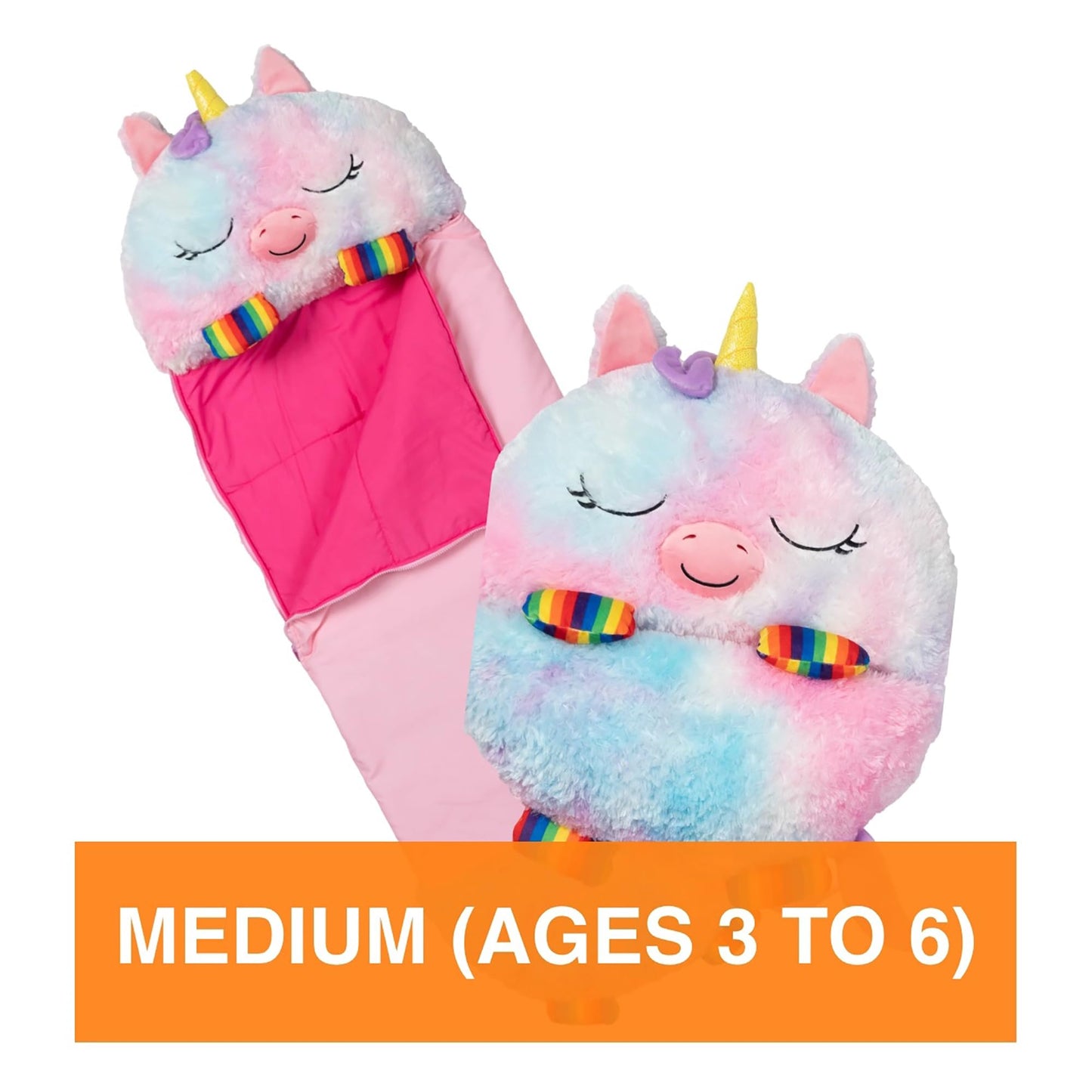 Happy Nappers: Pillow & Sleepy Sack: Medium - Rainbow Unicorn - 54 x 20, Plush Animal Character, 2-in-1 Pillow Sleeping Bag, Play, Kids Ages 3+