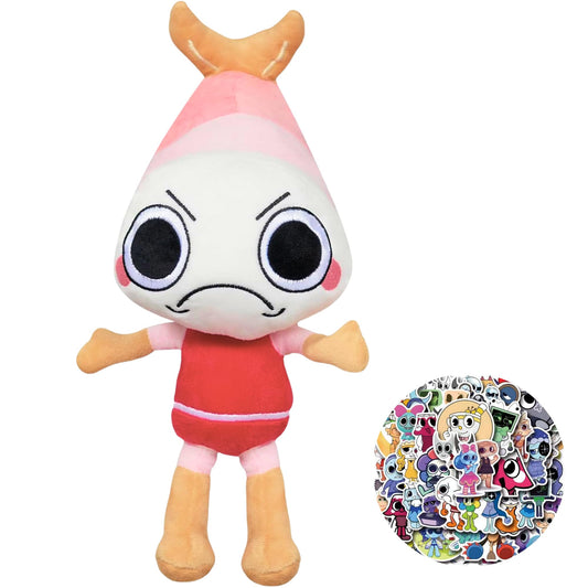 Lemoneon Dandy's World Plush 13.8" Shrimpo Plush Stuffed Figure Pillow for Video Game Fans Room Decor with a Sticker Set