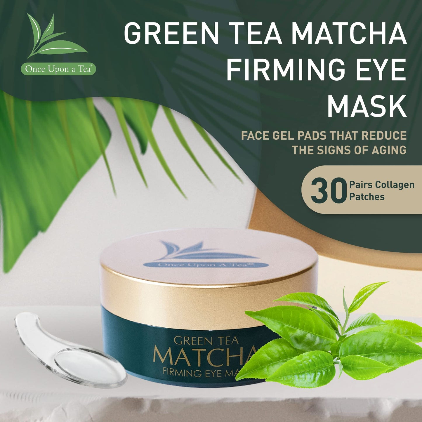 Green Tea Matcha Eye Mask, 30 Pairs Collagen Patches for Wrinkles, Fine Lines, Puffy Eyes & Under Eye Bags, Anti-Aging Gel Pads