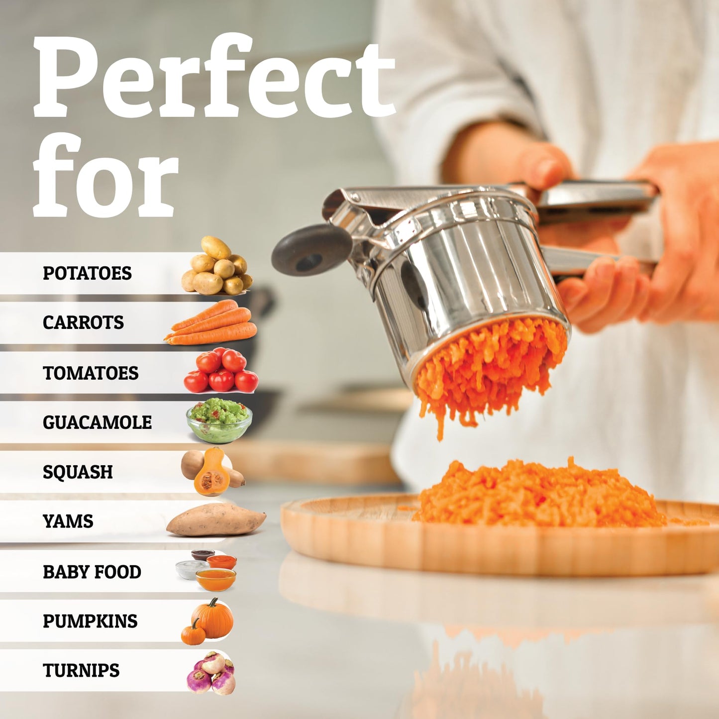 PriorityChef 15oz Potato Ricer – Heavy-Duty Stainless Steel Masher & Press for Perfect Mashed Potatoes Every Time