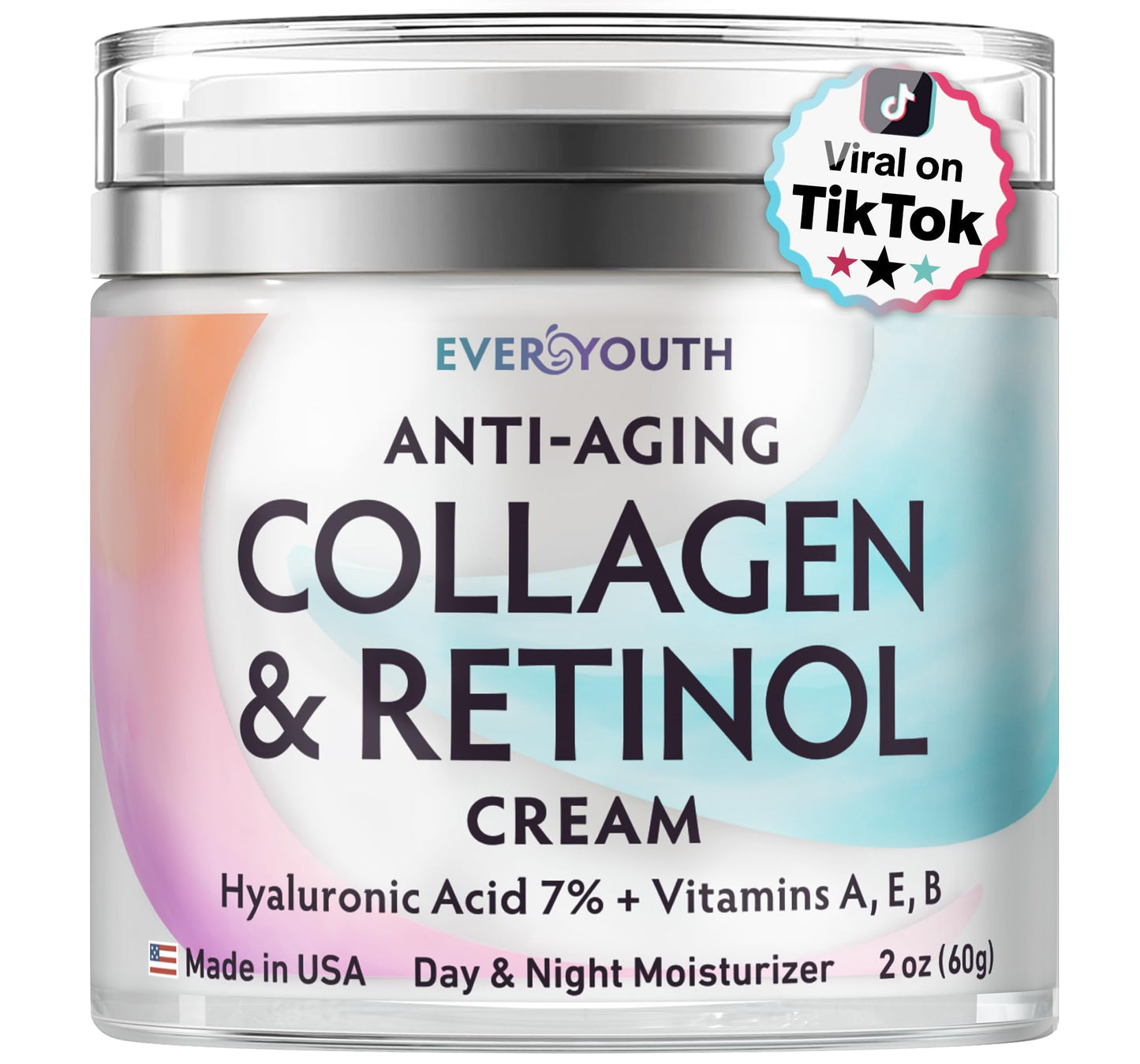 Collagen Face, Neck & Décolleté Cream – Anti-Aging Moisturizer with Hyaluronic Acid & Vitamin E, Firming & Wrinkle Reduction, 1.7oz