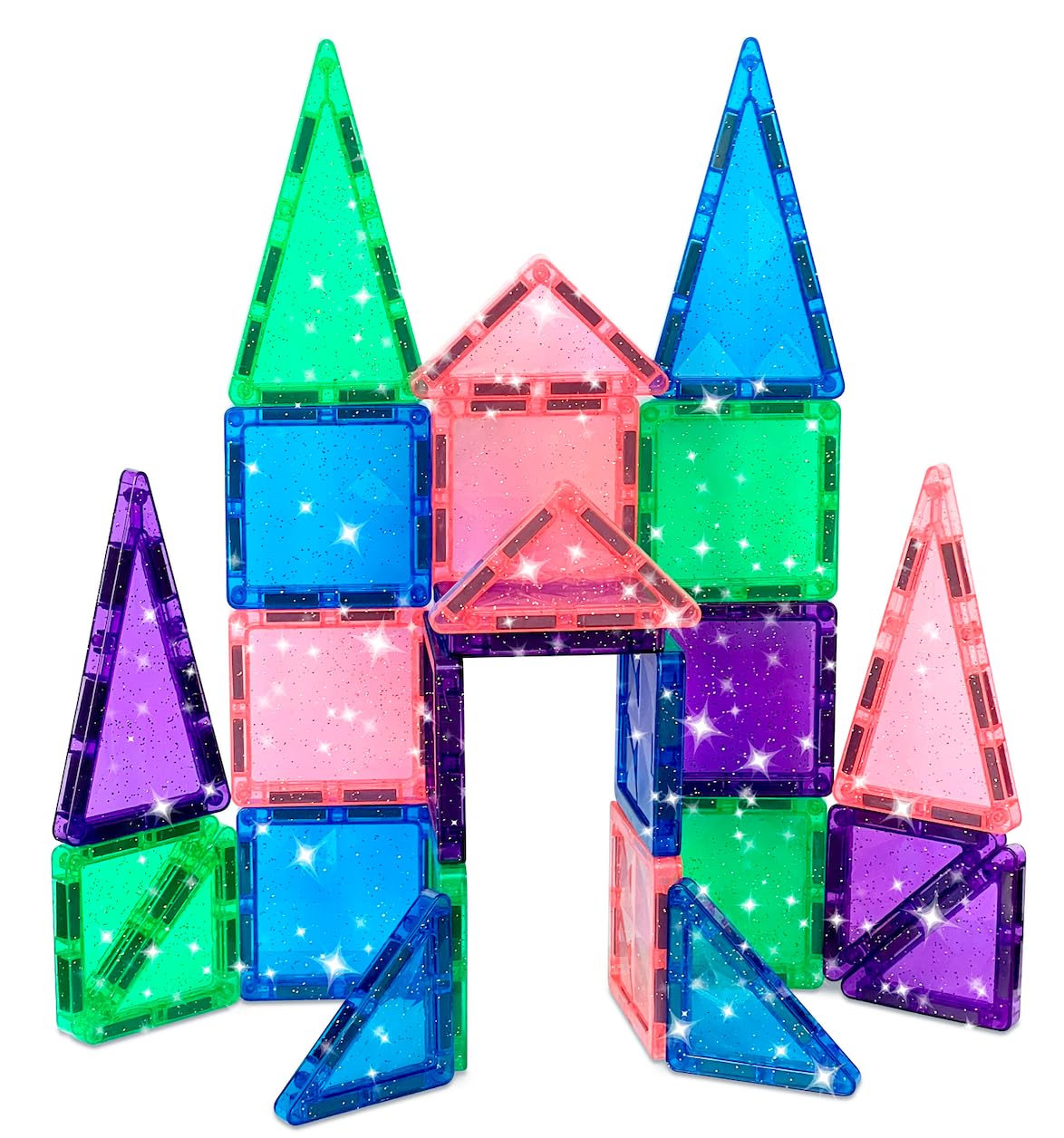 CreateOn Crayola Mini Magnetic PIP-Tiles, 24-Piece Glitter Building Set, STEM Magnetic Toys for Kids 3+, Travel-Friendly Fun