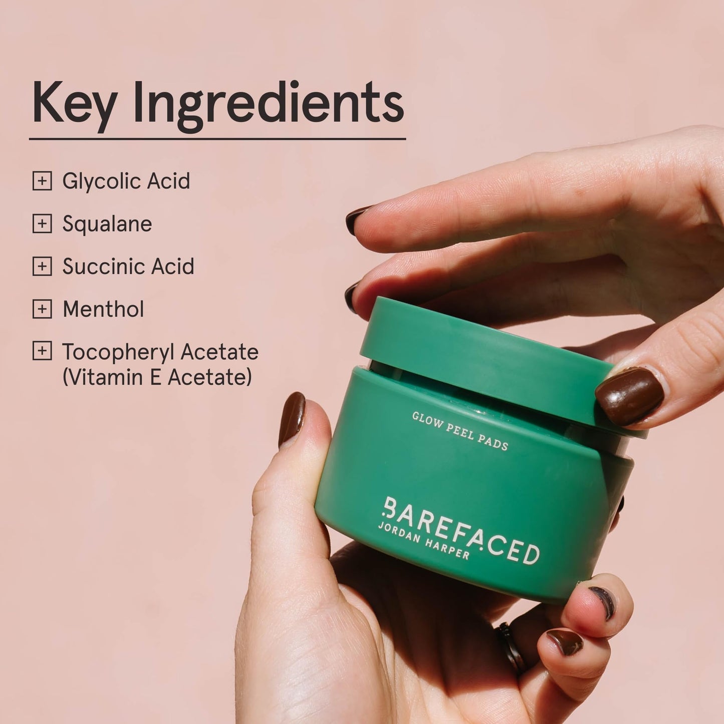 Barefaced Glow Peel Pads, 60 Ct – 15% Glycolic Acid Exfoliating Face & Body Pads with Squalane & Vitamin E for Smooth, Clear Skin