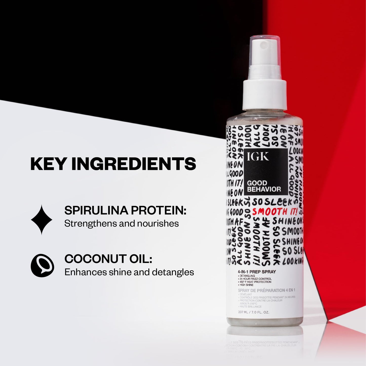 IGK GOOD BEHAVIOR 4-in-1 Prep Spray | Leave In + Detangle + Heat Protectant | Vegan + Cruelty Free | 7 Oz