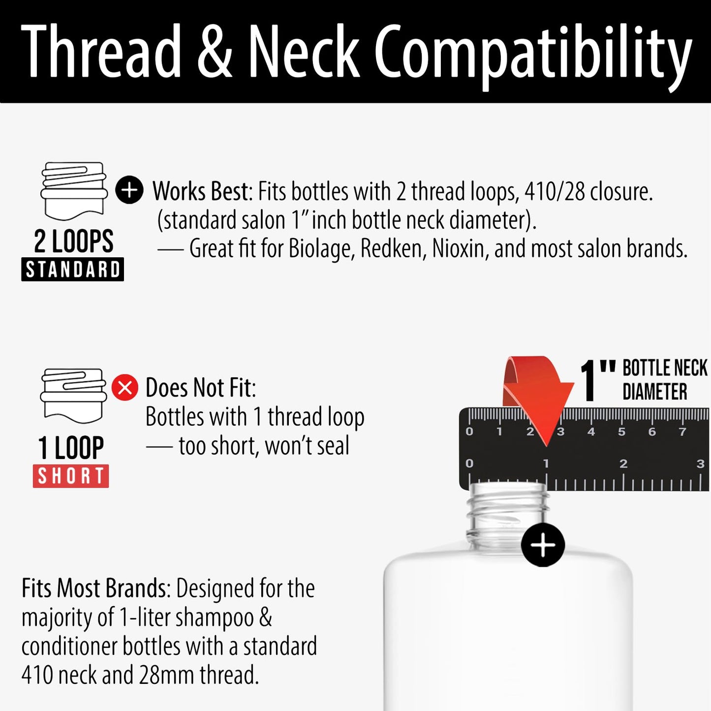 Bar5F Pump for 33.8-Oz Shampoo and Conditioner Liter Bottles (Fits 1" inch Bottle Neck 28/410) 2-Pack