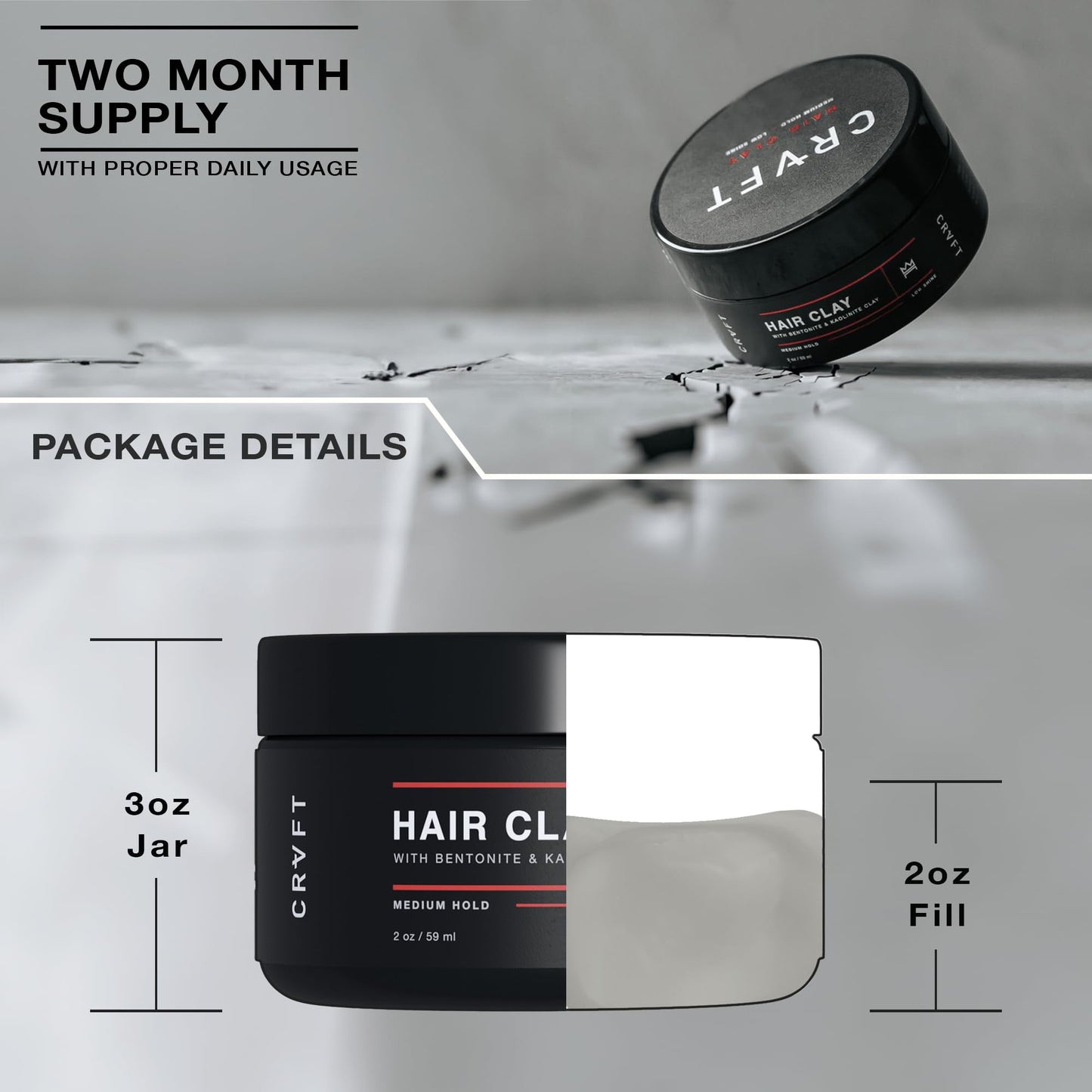 CRVFT Hair Clay 2oz | Medium Hold Matte Finish | Adds Volume & Texture | Reworkable Styling Clay for Short & Medium Hair | Unscented, Stylist Approved